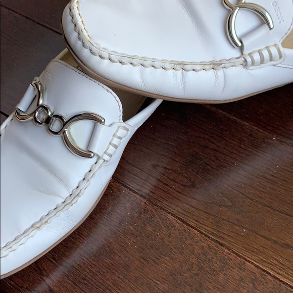 Geox Respira White Leather Loafer Slides - Picture 6 of 8